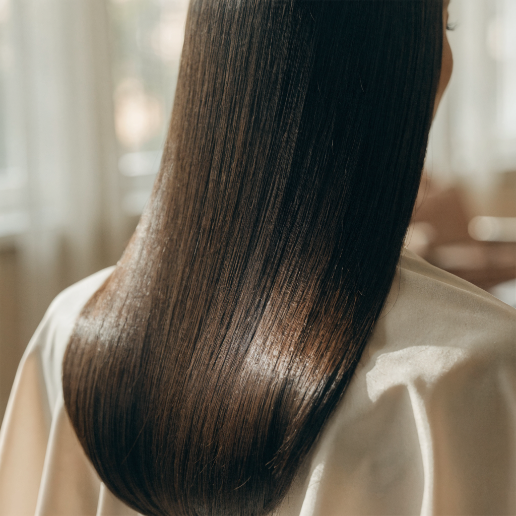 Smooth glossy hair after a keratin treatment