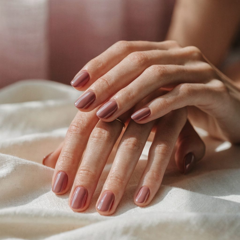 Manicured nails with a soft rose polish