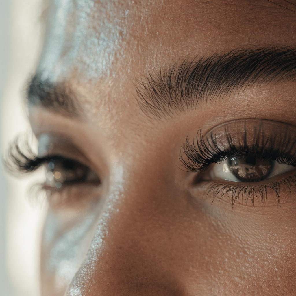 Defined lashes and neatly shaped brows