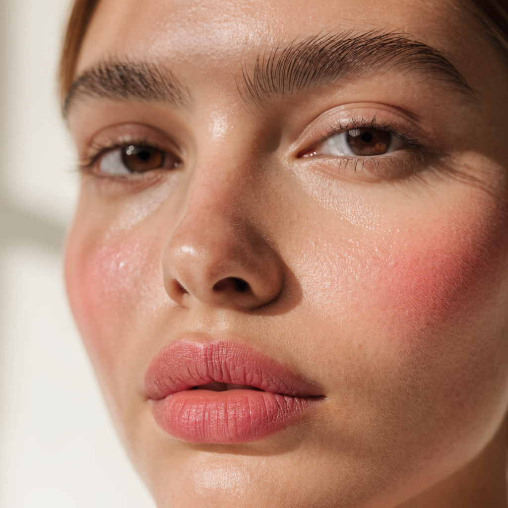 Softly defined eyebrows and natural rosy lips